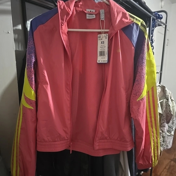 Adidas Xs Fakten Pink and Yellow Track Jacket with Color-Blocking Design 80s NWT - Picture 10 of 10